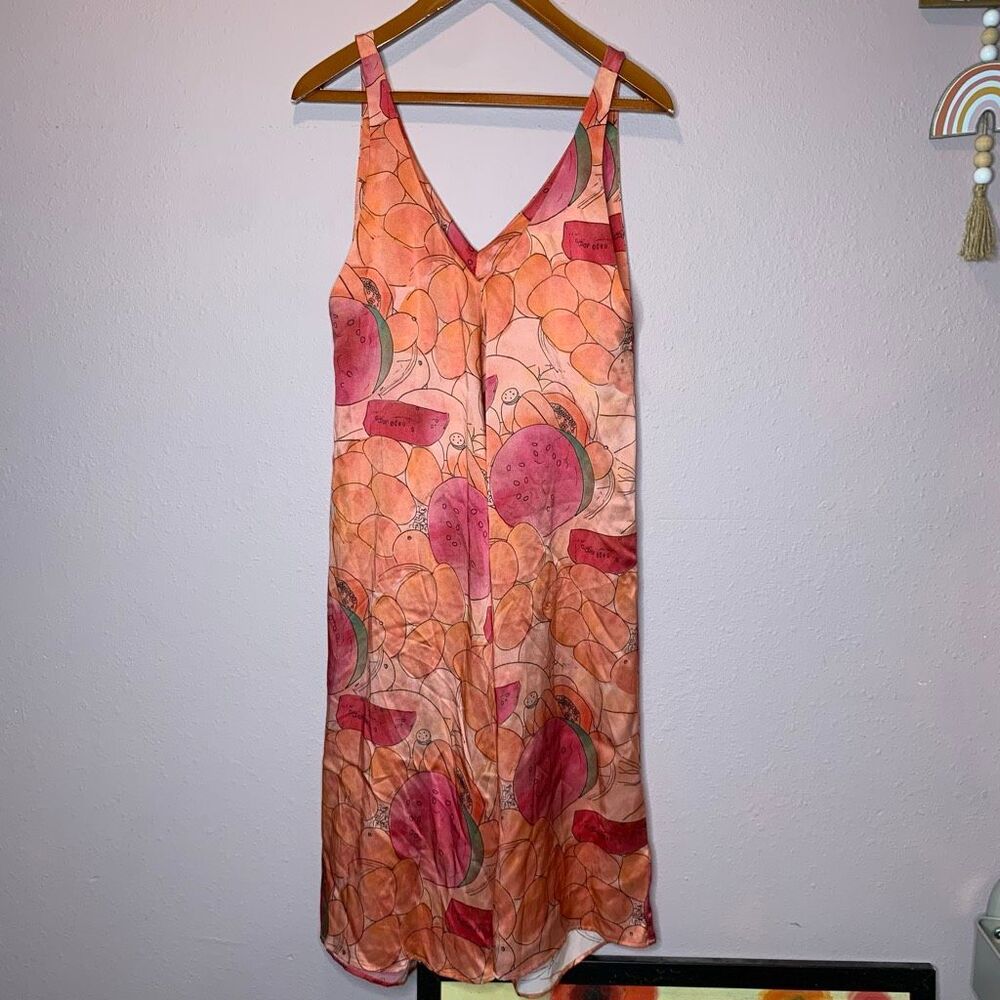 VEDA midi silk floral fruit tropical print sleeveless sundress